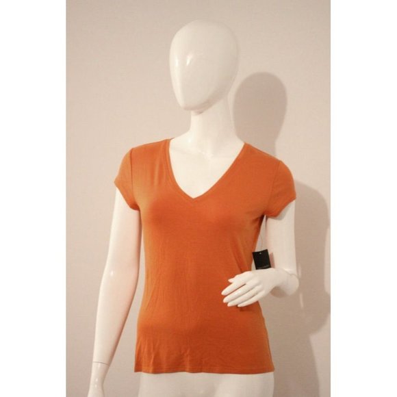 TAHARI Orange BALLY Knit MARMALADE V-Neck TOP Shirt MODAL Blend S - Picture 1 of 1